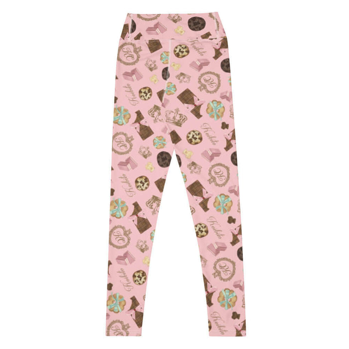Royal Cookie kawaii high-waisted leggings in strawberry pink with milk-chocolate bars and pink satin bows