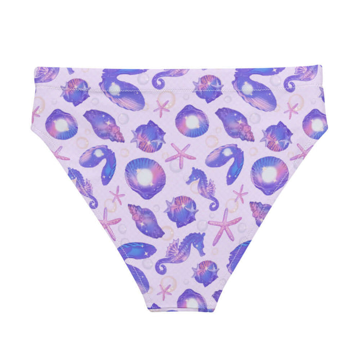 Sea Princess kawaii high-waisted bikini bottom with seahorses and starfish in pastel blue, pink and purple