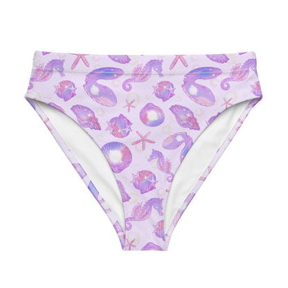 Sea Princess kawaii high-waisted bikini bottom in pink and purple with conch shells and scallop shells