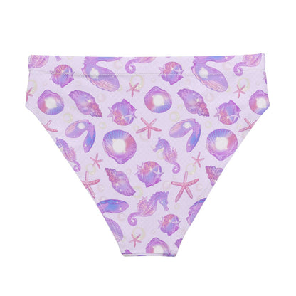 Sea Princess kawaii high-waisted bikini bottom in purple with starfish and pearl oyster shells