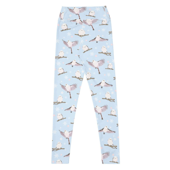 Snow Bird kawaii high-waisted leggings in soft pastels with blushing pink cheeks and cherry blossoms