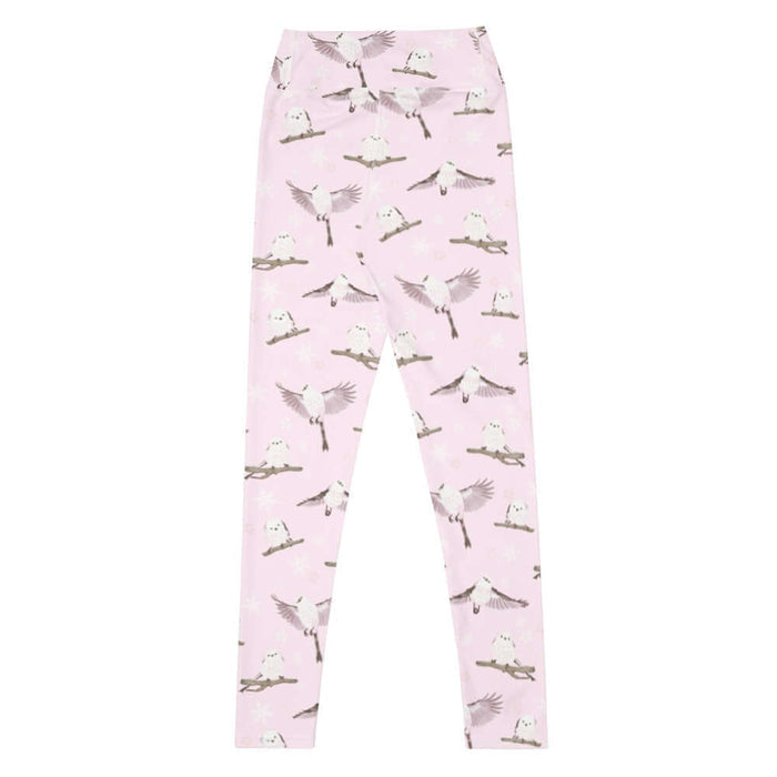 Snow Bird kawaii high-waisted leggings in soft pastels with pink-cheeked enagas and crystalline snowflakes