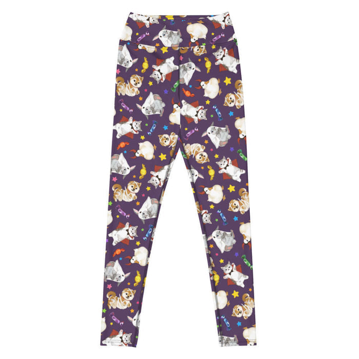 Trick or Treaters alternative high-waisted leggings in plum purple with devil ducks and vampire kitties