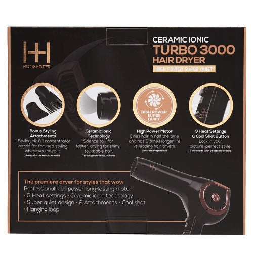 Hot & Hotter Ceramic Ionic Turbo 3000 Hair Dryer by ANNIE