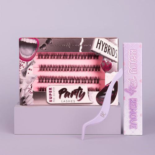 HYBRIDS Super Pre-Glued Party Lashes Full Kit - Unicorn Cosmetics