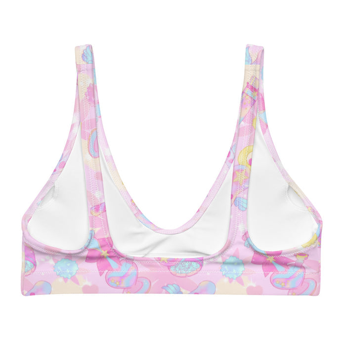 Indica Magica kawaii padded bikini top in pastel with winged star-tipped pipes and gold stars