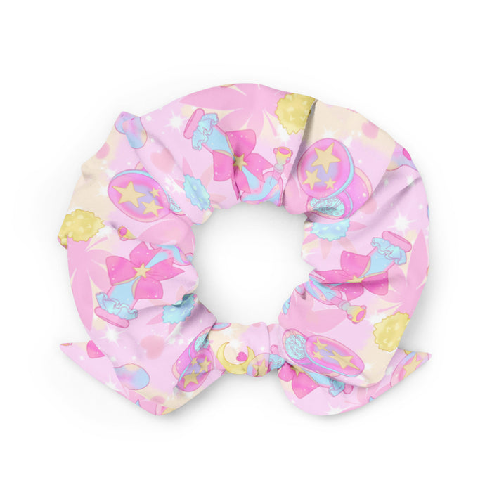 Indica Magica kawaii scrunchie in pink with holographic bongs and cannabis leaves
