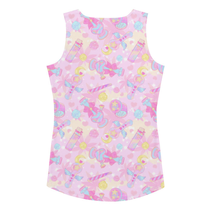 Indica Magica kawaii tank top in pink with crescent moons and hot-pink bows