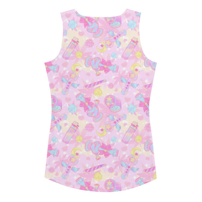 Indica Magica kawaii tank top in pink with crescent moons and hot-pink bows