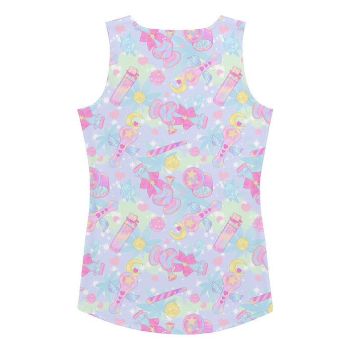 Indica Magica kawaii tank top in pastel with holographic bongs and pastel hearts