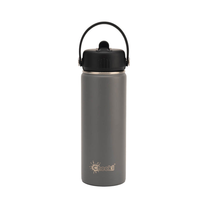 Cheeki Insulated Adventure Bottle 600ml in Slate grey colour, keeps drinks hot or cold, made of food grade stainless steel.