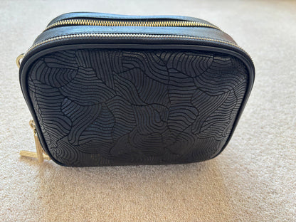 Italian Black Leather Patterned Camera Shoulder Bag