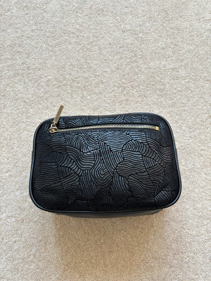 Italian Black Leather Patterned Camera Shoulder Bag