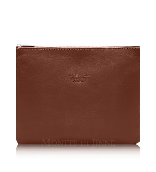 Italian Genuine Leather Makeup Bag Chocolate Brown – Made in Florence
