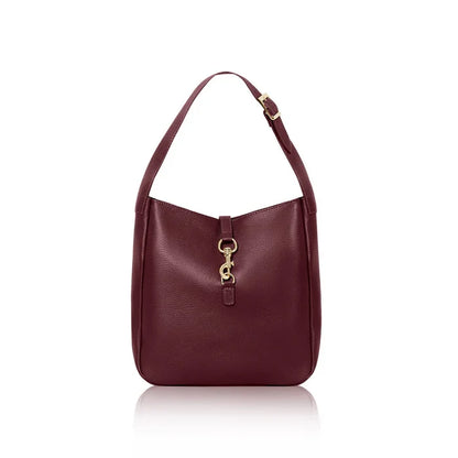 Italian Genuine Leather Shoulder Bag with Elegant Hook Detail