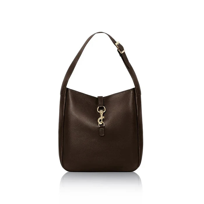 Italian Genuine Leather Shoulder Bag with Elegant Hook Detail