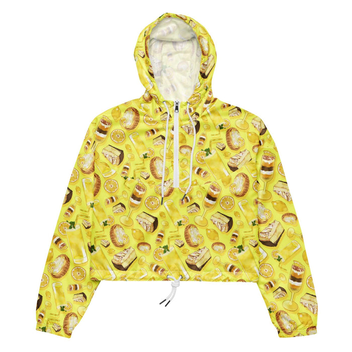 Lemon kawaii cropped windbreaker in yellow with glossy whole lemons and citrus tarts