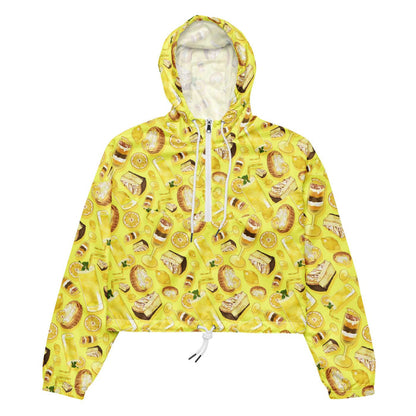 Lemon kawaii cropped windbreaker in yellow with glossy whole lemons and citrus tarts
