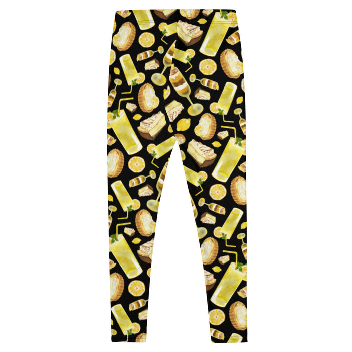 Lemon kawaii leggings in yellow with a lemon meringue pie and glossy whole lemons