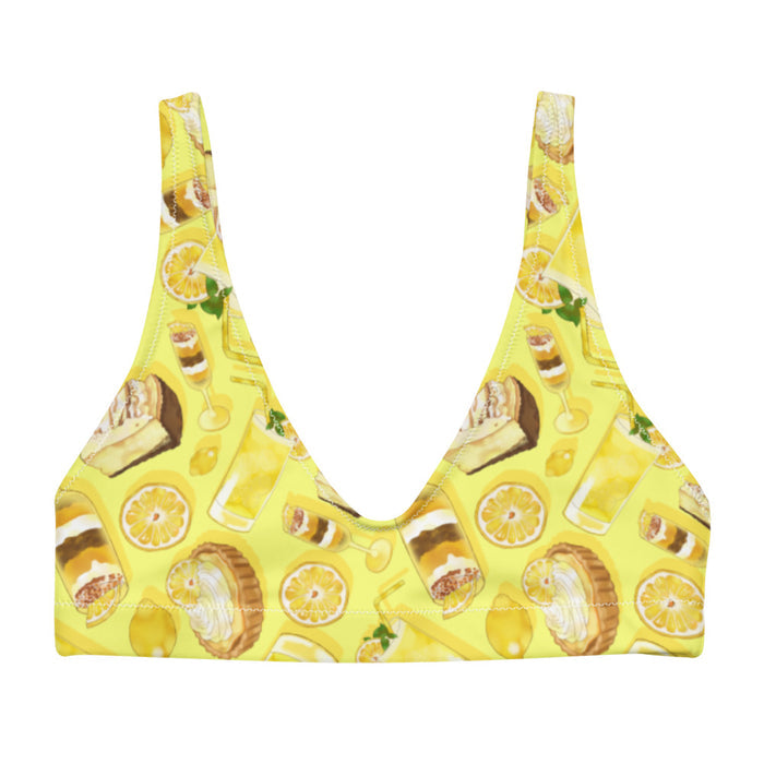 Lemon kawaii padded bikini top in yellow with iced lemonade and juicy lemon slices