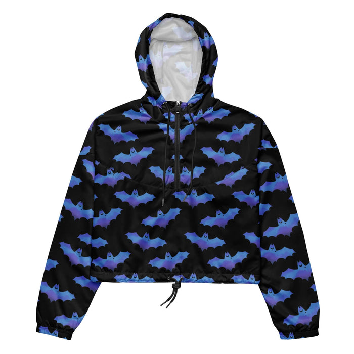 Lilith alternative windbreaker in blue with painterly bats and tiny crescent moons