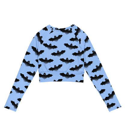 Lilith alternative long-sleeve crop top in blue with bats and crescent moons