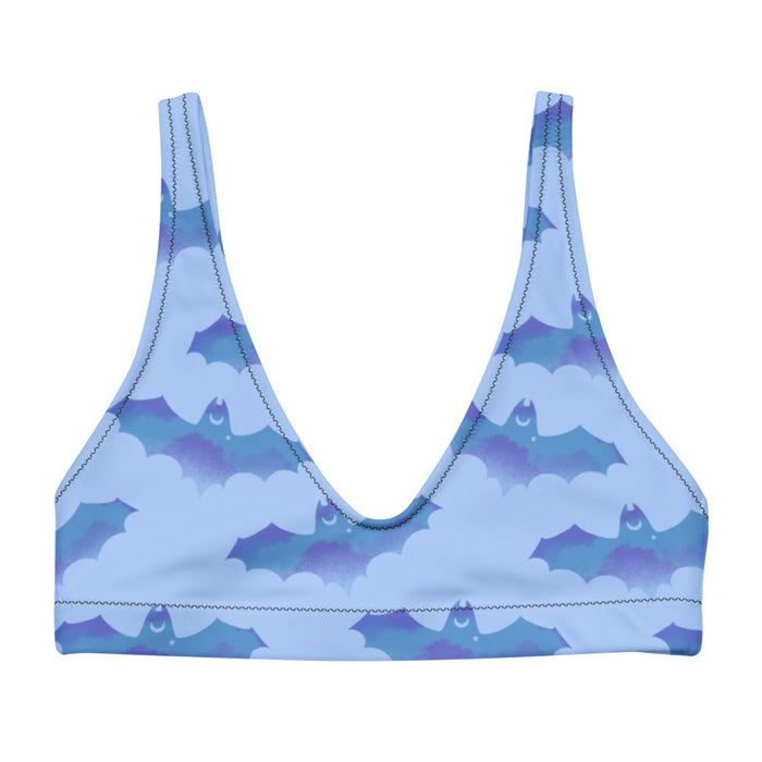 Lilith gothic bikini top in blue with watercolor bats and crescent moons