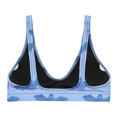 Lilith pastel-goth bikini top in blue with bat print and pastel clouds