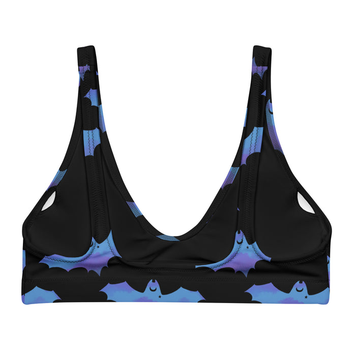 Lilith gothic bikini top in blue with dusky bats and soft clouds