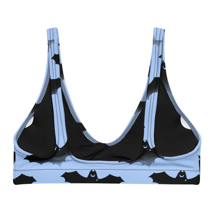Lilith alternative bikini top in blue with bats and crescent moons