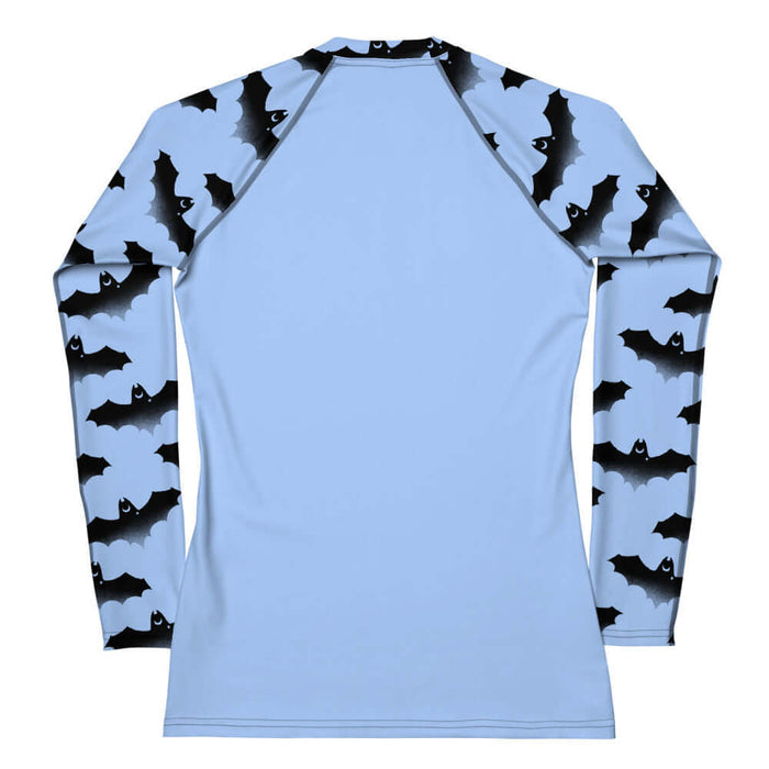 Lilith alternative rash guard in blue with bats and crescent moons