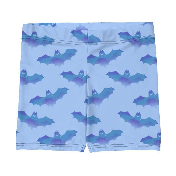 Lilith gothic shorts in blue with watercolor bats and crescent moons