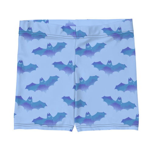 Lilith gothic shorts in blue with watercolor bats and crescent moons