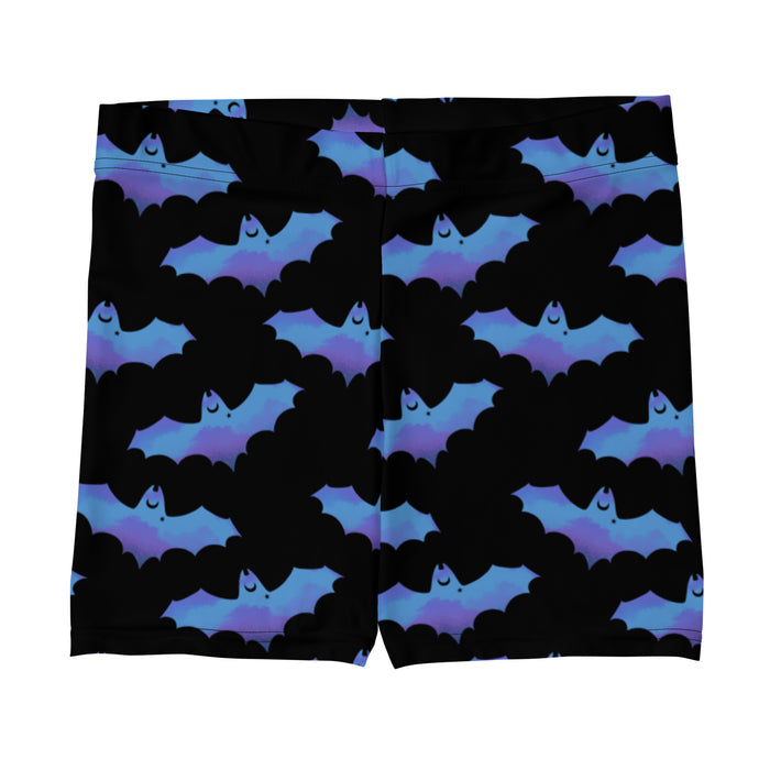 Lilith alternative shorts in blue with painterly bats and tiny crescent moons