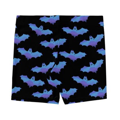 Lilith gothic shorts in blue with dusky bats and soft clouds