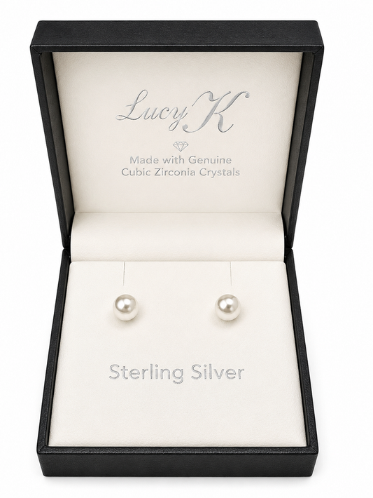 Lucy K Sterling Simple Pearl Stud Earrings