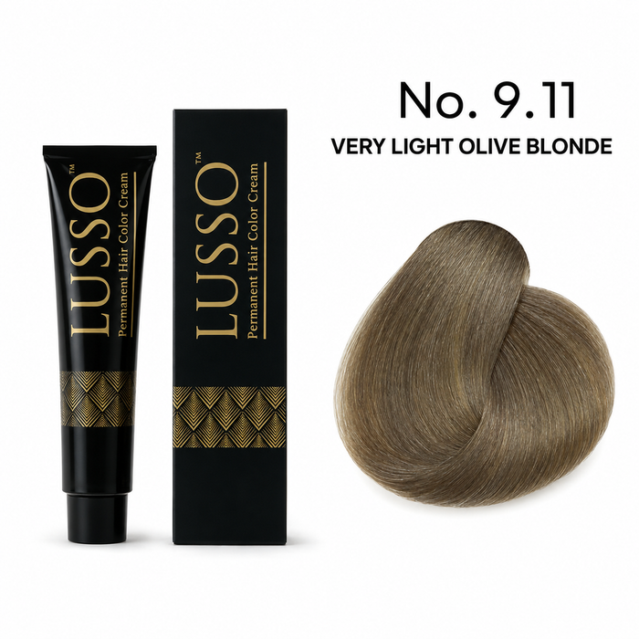 LUSSO Permanent Hair Colour Cream 100 ml No. 9.11 Very Light Olive Blonde with colour swatch