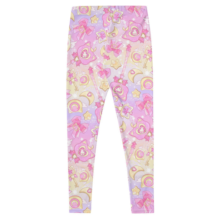 Magical Girl kawaii leggings in pink featuring neko compacts and crescent moons