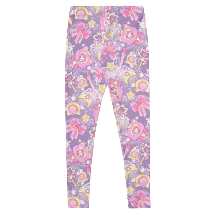 Magical Girl kawaii leggings covered in magic scepters and heart gems, in purple