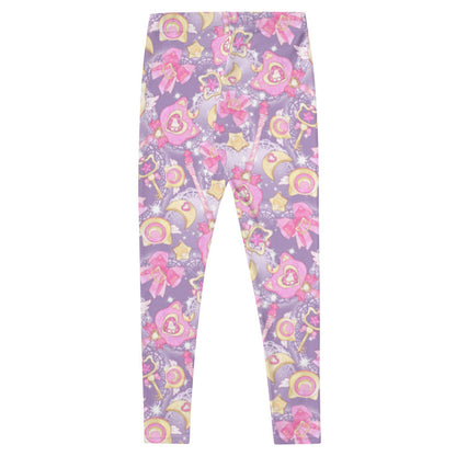Magical Girl kawaii leggings covered in magic scepters and heart gems, in purple