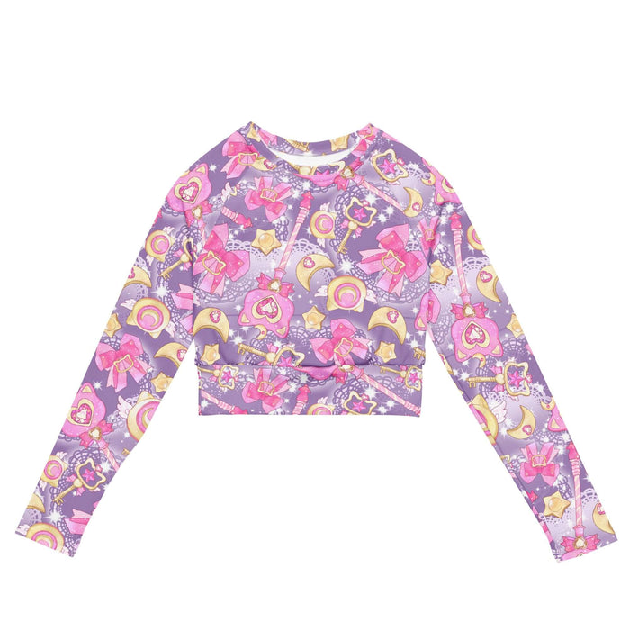 Pink or purple Magical Girl kawaii long-sleeved crop top with ribbon bows and golden stars