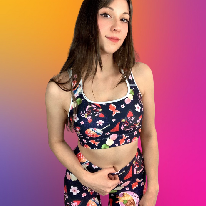 Matsuri kawaii leggings with uchiwa fans and tricolor dango