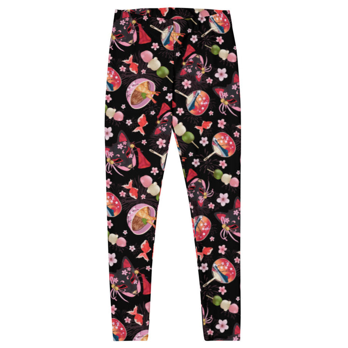 Matsuri kawaii leggings with goldfish and uchiwa fans
