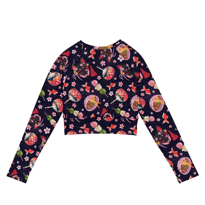 Matsuri kawaii long-sleeved crop top with hanami dango and sakura petals