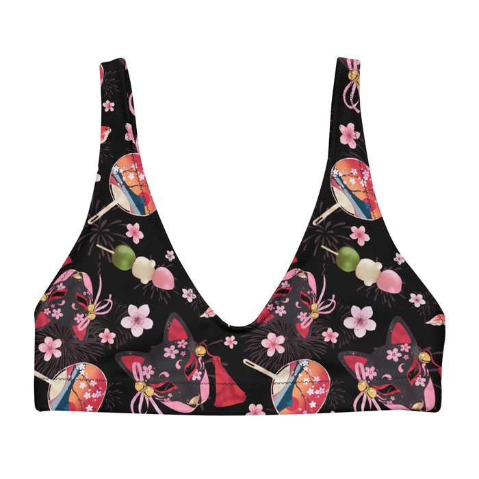 Matsuri kawaii padded bikini top with red goldfish and cherry blossoms