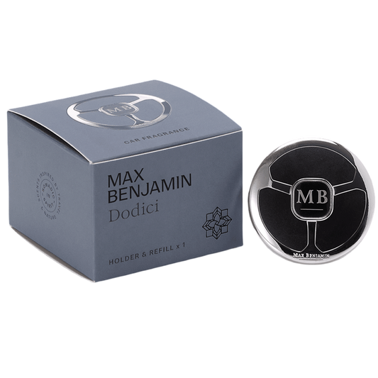 Max BenjaminDodici car fragrance holder and packaging on a white background