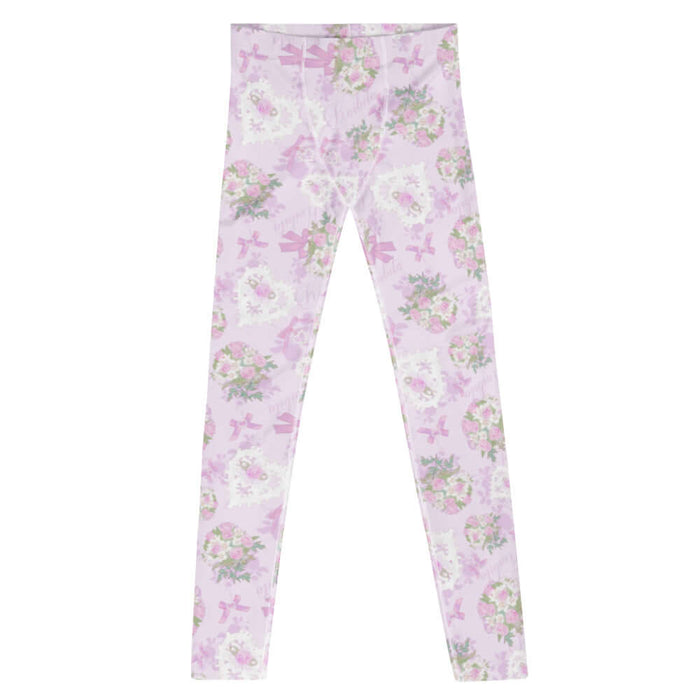 Anniversary kawaii men's leggings in blush and periwinkle with satin ribbon bows and strands of pearls