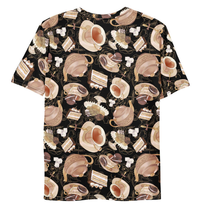 Latte kawaii Men's Café tee with heart-shaped teacups and chocolate macarons