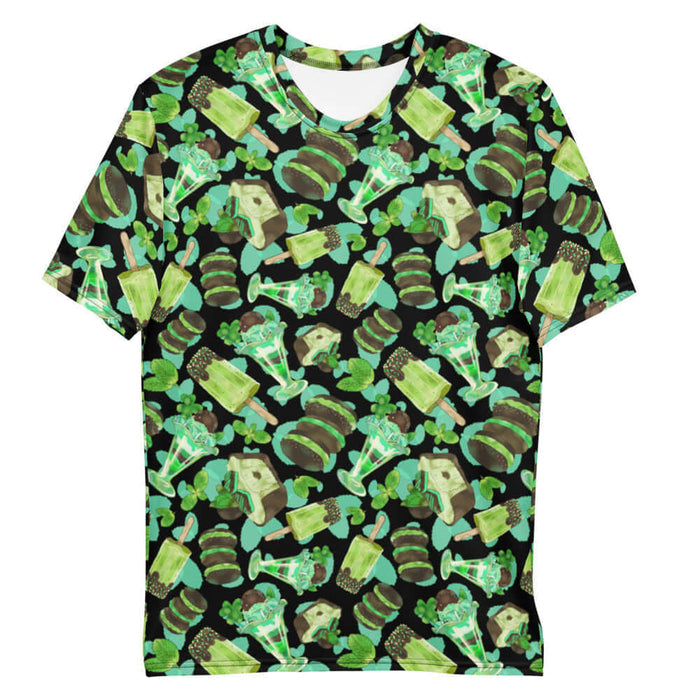 Choco Mint kawaii men's t-shirt in mint with chocolate-dipped popsicles and fresh mint leaves