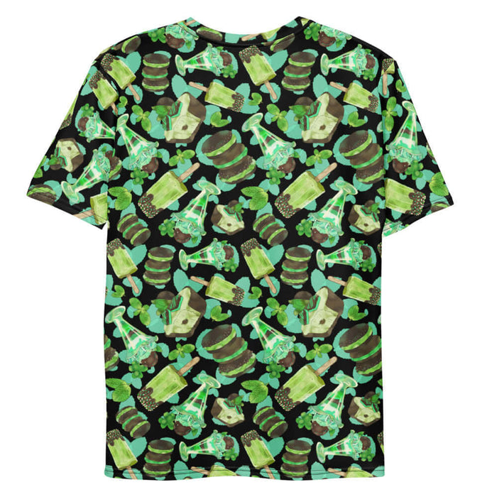 Choco Mint kawaii men's t-shirt in mint with mint-cream sandwich cookies and mint parfaits